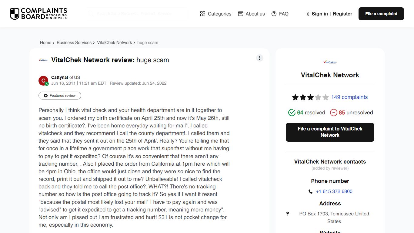 VitalChek Network Review: huge scam - ComplaintsBoard.com